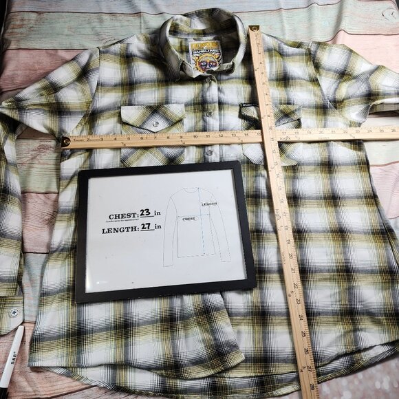 Dixon Flannel Co Sublime Plaid Shirt 2XL Button-Up Rock Band Yellow Black - Picture 8 of 8